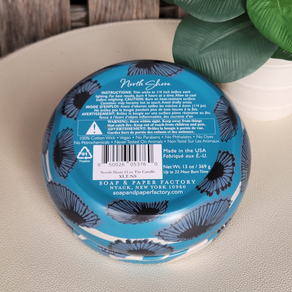 North Shore Sea Salt & Watery Florals Blue Tin 13oz Candle - Picture 4 of 7